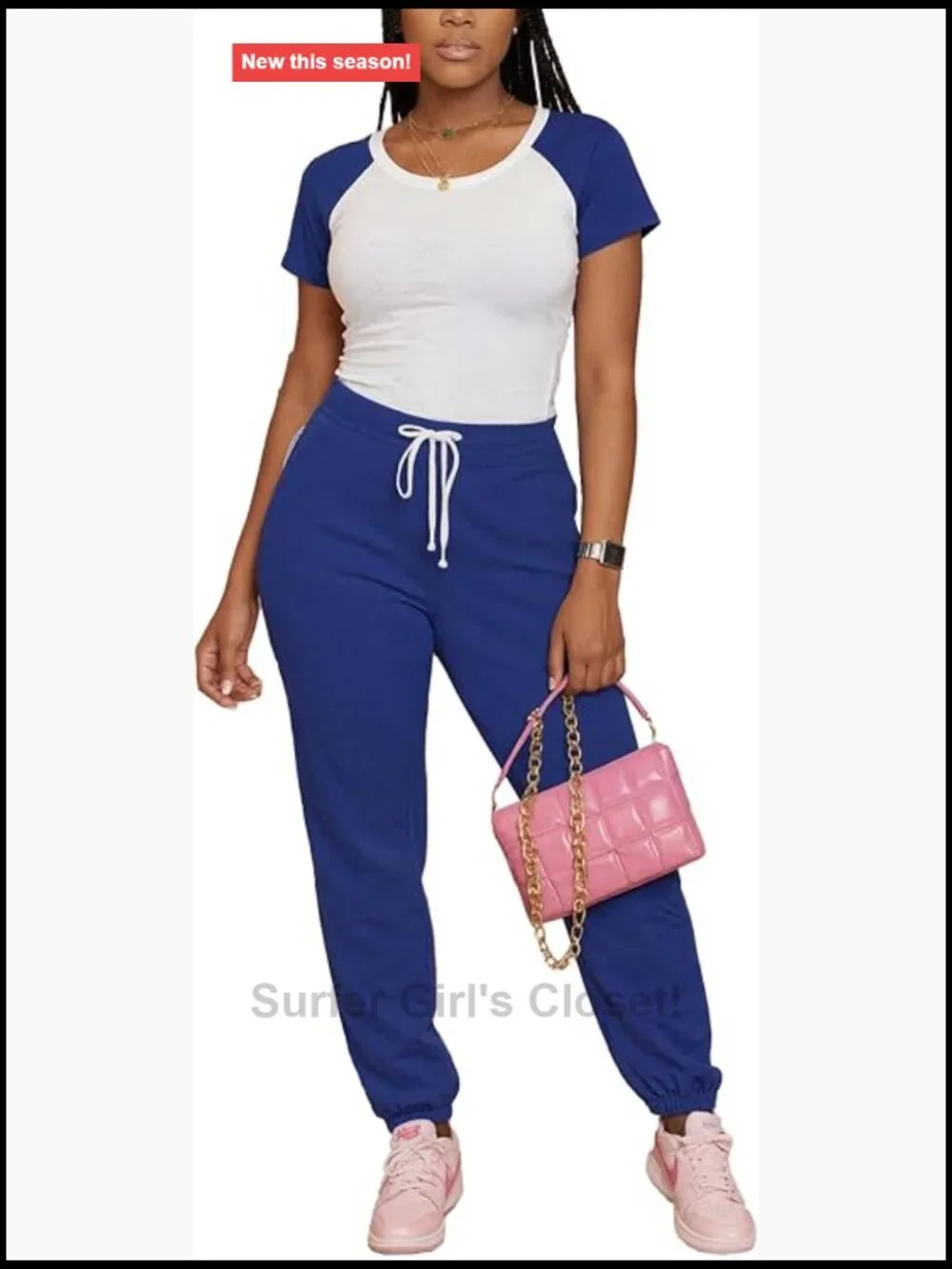 Two Piece Tracksuit Raglan Sleeve Top Jogger Pants Color Block Matching Casual